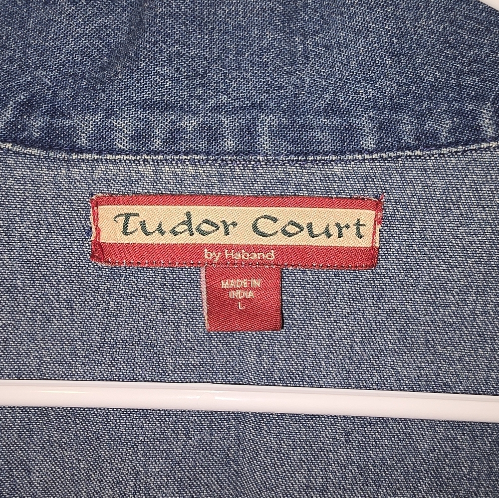Vintage Tudor Court Womans Jean Jacket Large Embroidered Floral - Picture 3 of 7